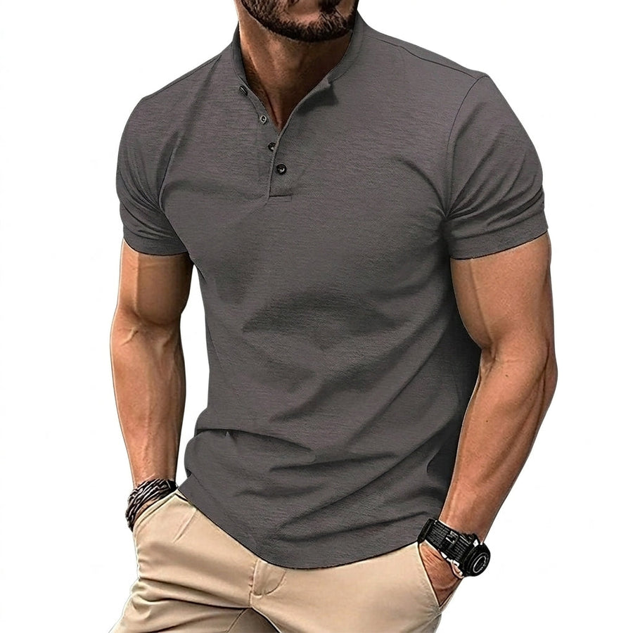 Herren-Kurzarmshirt mit Stehkragen und Knopfleiste