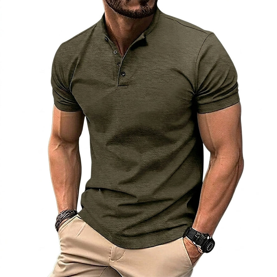 Herren-Kurzarmshirt mit Stehkragen und Knopfleiste
