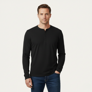 Herren-Langarm-Henley-Shirt mit Knopfleiste und Rundhalsausschnitt