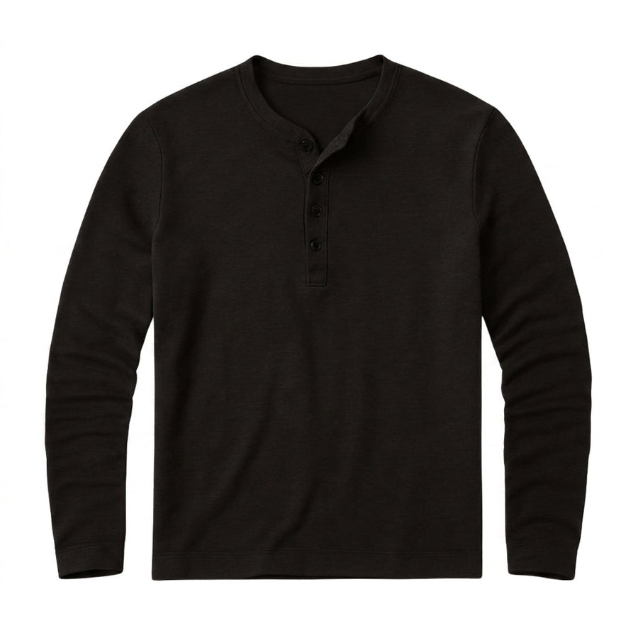 Herren-Langarm-Henley-Shirt mit Knopfleiste und Rundhalsausschnitt