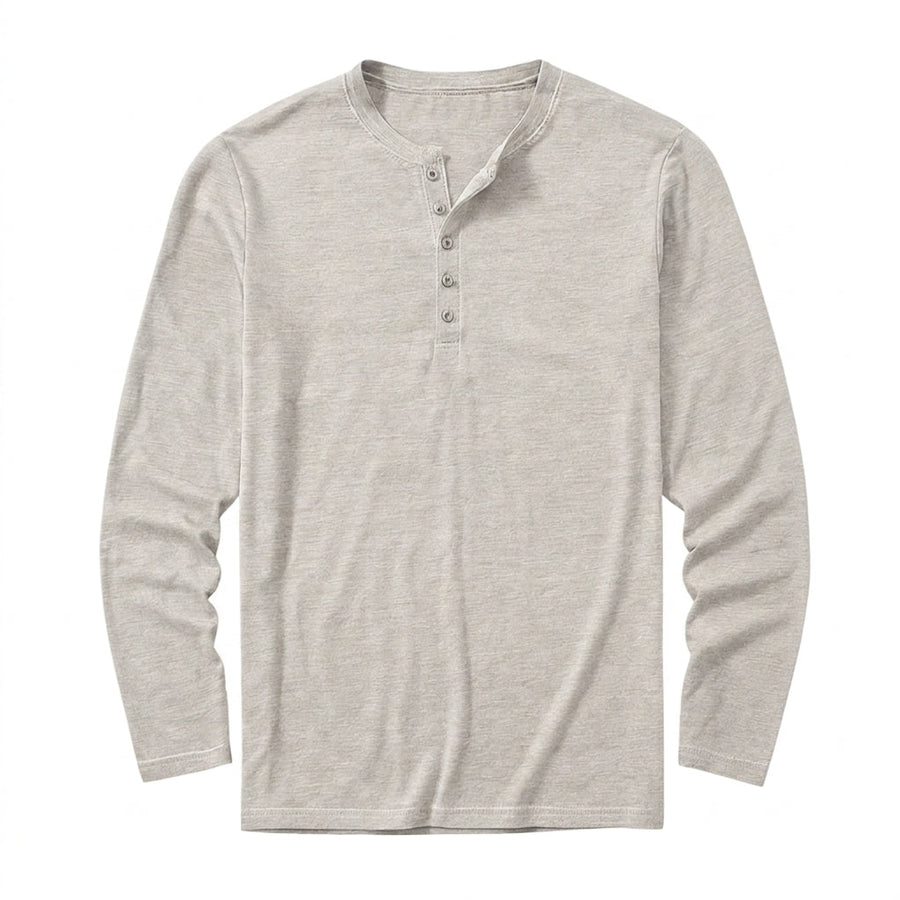 Herren-Langarm-Henley-Shirt mit Knopfleiste und Rundhalsausschnitt
