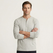 Herren-Langarm-Henley-Shirt mit Knopfleiste und Rundhalsausschnitt