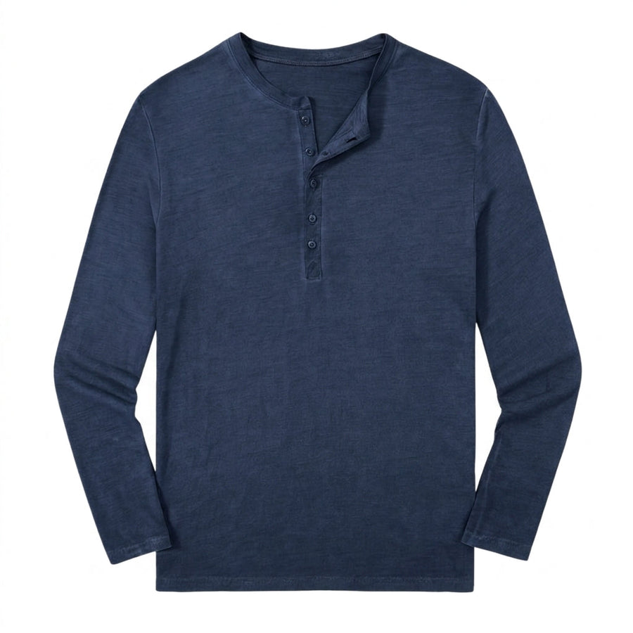 Herren-Langarm-Henley-Shirt mit Knopfleiste und Rundhalsausschnitt