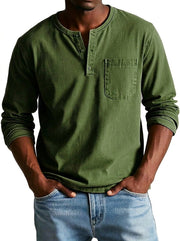 Herren Langarm-Henleyshirt mit Knopfleiste und Brusttasche