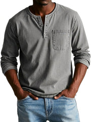 Herren Langarm-Henleyshirt mit Knopfleiste und Brusttasche