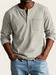 Herren Langarm-Henleyshirt mit Knopfleiste und Brusttasche