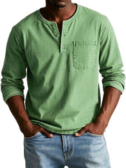 Herren Langarm-Henleyshirt mit Knopfleiste und Brusttasche