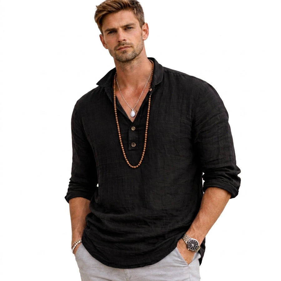 Herren-Langarmhemd mit Henley-Ausschnitt und Knopfleiste