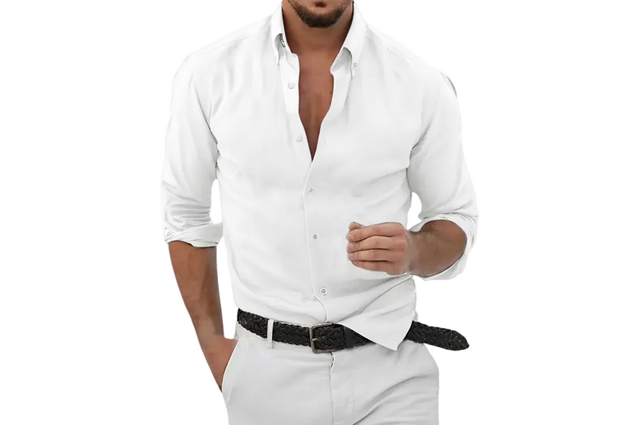 Herren Langarmhemd mit Kragen und durchgehender Knopfleiste