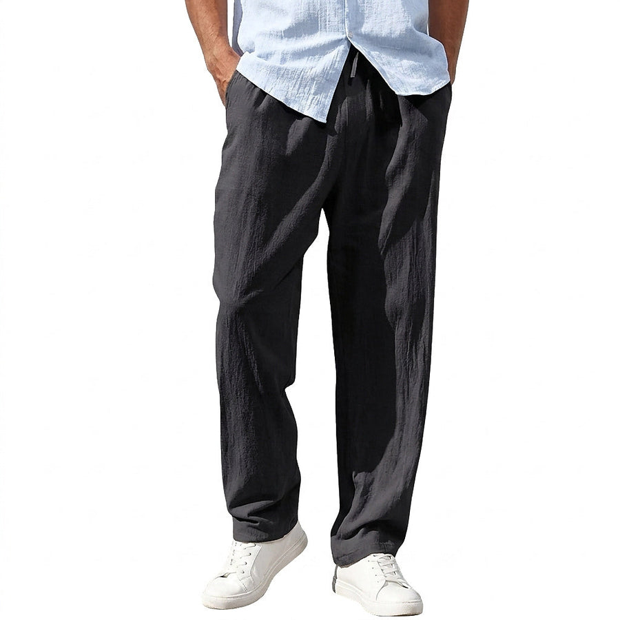 Herren-Leinenhose mit geradem Bein und Kordelzug