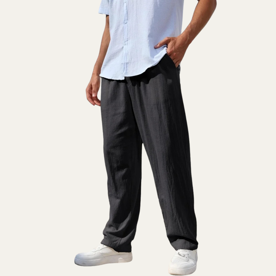 Herren-Leinenhose mit geradem Bein und Kordelzug