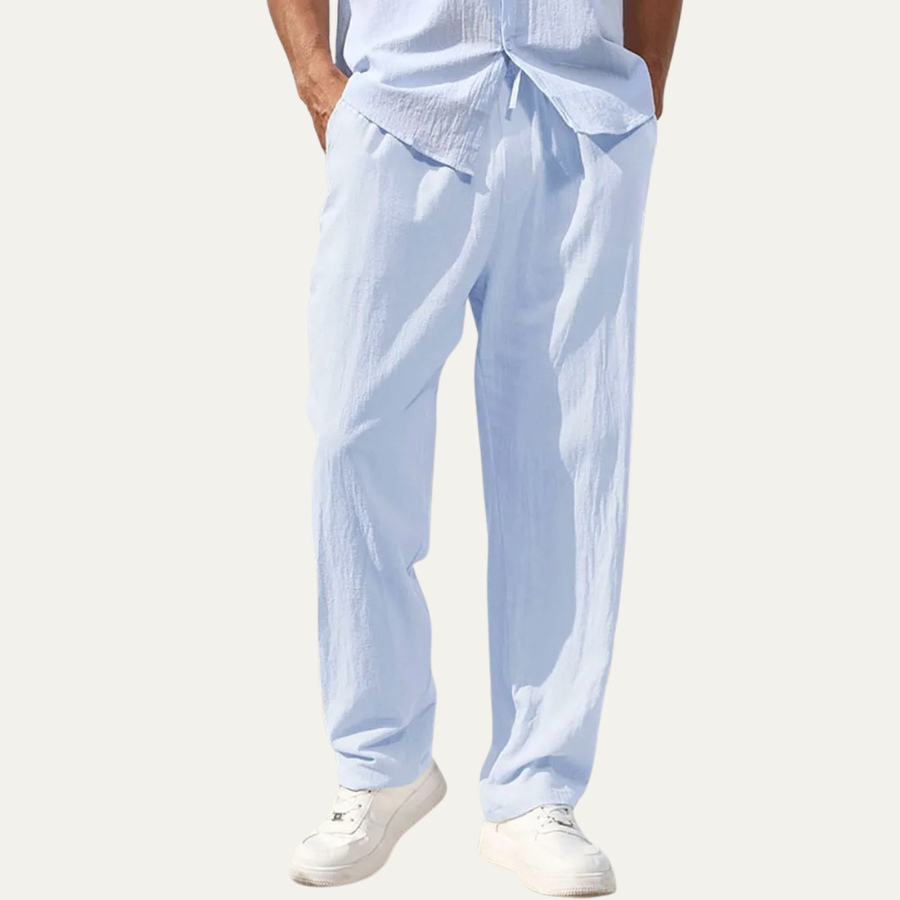 Herren-Leinenhose mit geradem Bein und Kordelzug