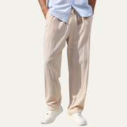 Herren-Leinenhose mit geradem Bein und Kordelzug