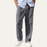 Herren-Leinenhose mit geradem Bein und Kordelzug