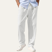Herren-Leinenhose mit geradem Bein und Kordelzug