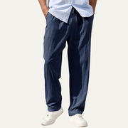 Herren-Leinenhose mit geradem Bein und Kordelzug
