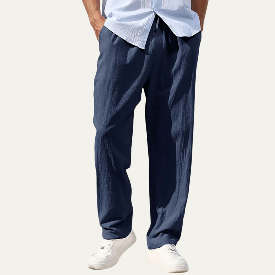Herren-Leinenhose mit geradem Bein und Kordelzug