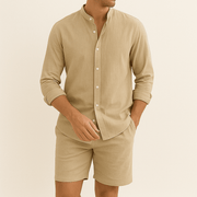 Herren Leinenlook Set Hemd Shorts