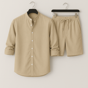 Herren Leinenlook Set Hemd Shorts