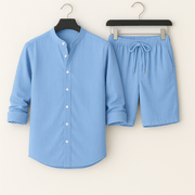 Herren Leinenlook Set Hemd Shorts