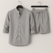 Herren Leinenlook Set Hemd Shorts