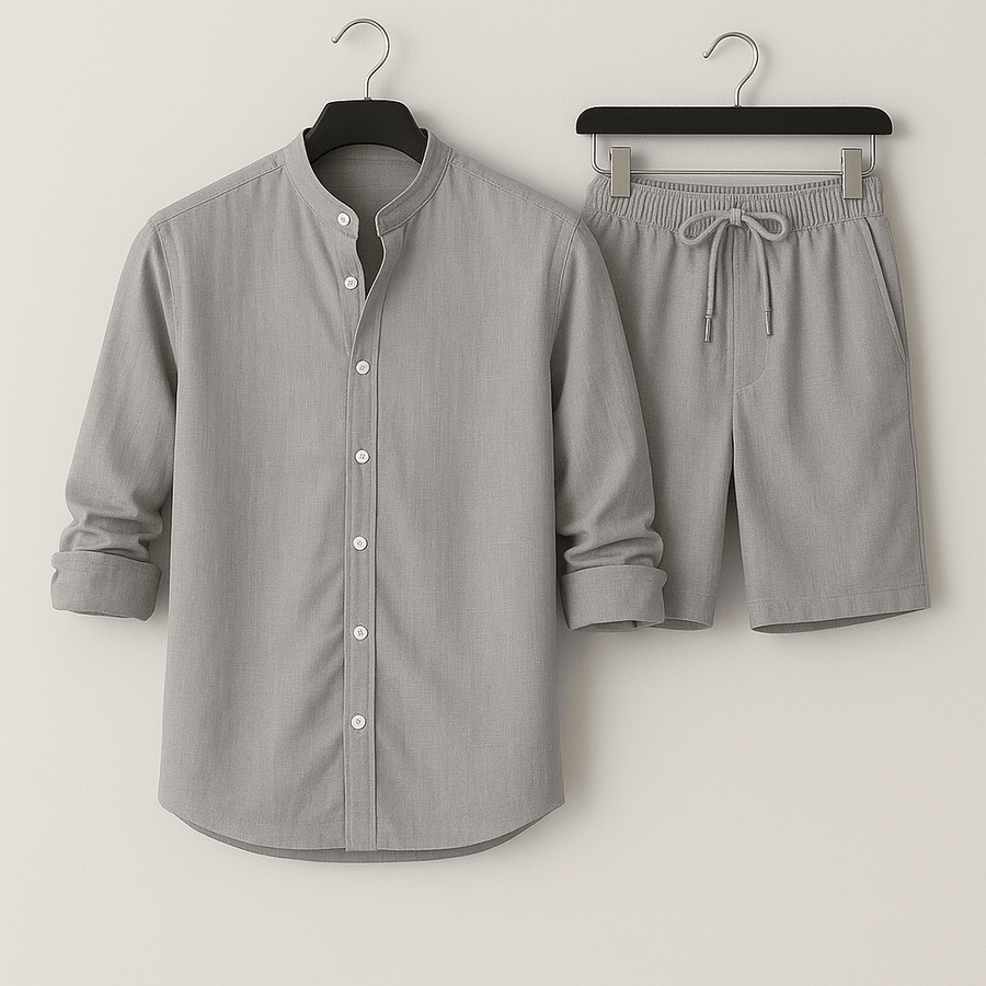 Herren Leinenlook Set Hemd Shorts