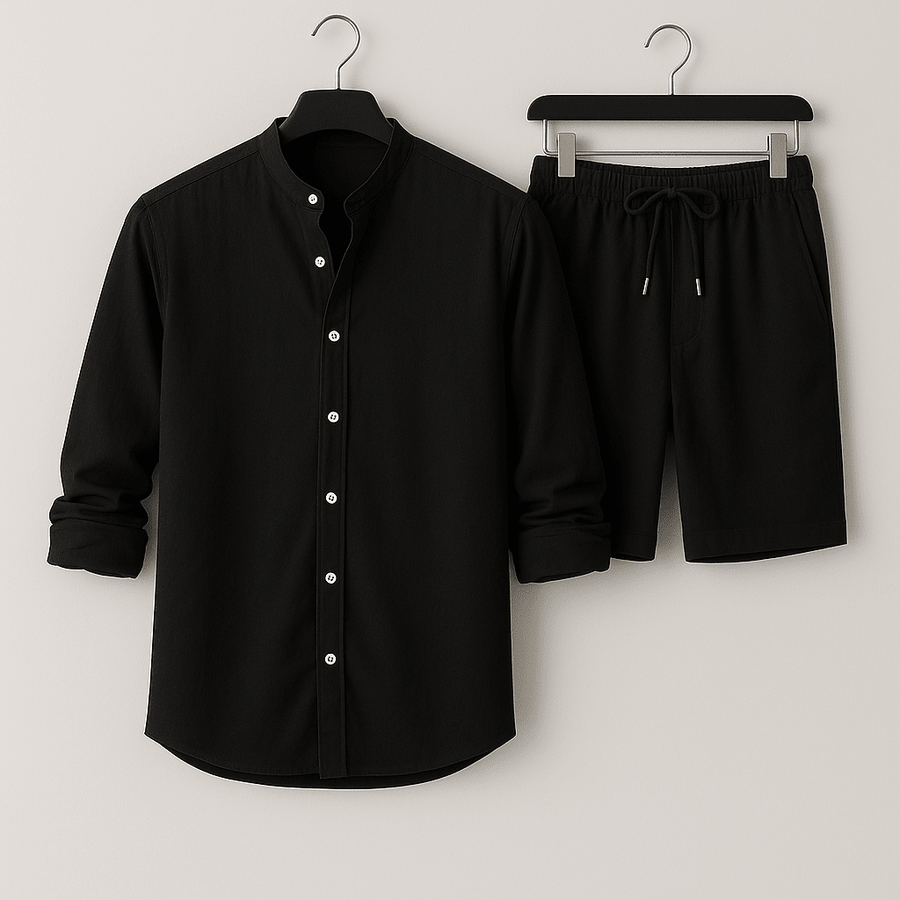 Herren Leinenlook Set Hemd Shorts