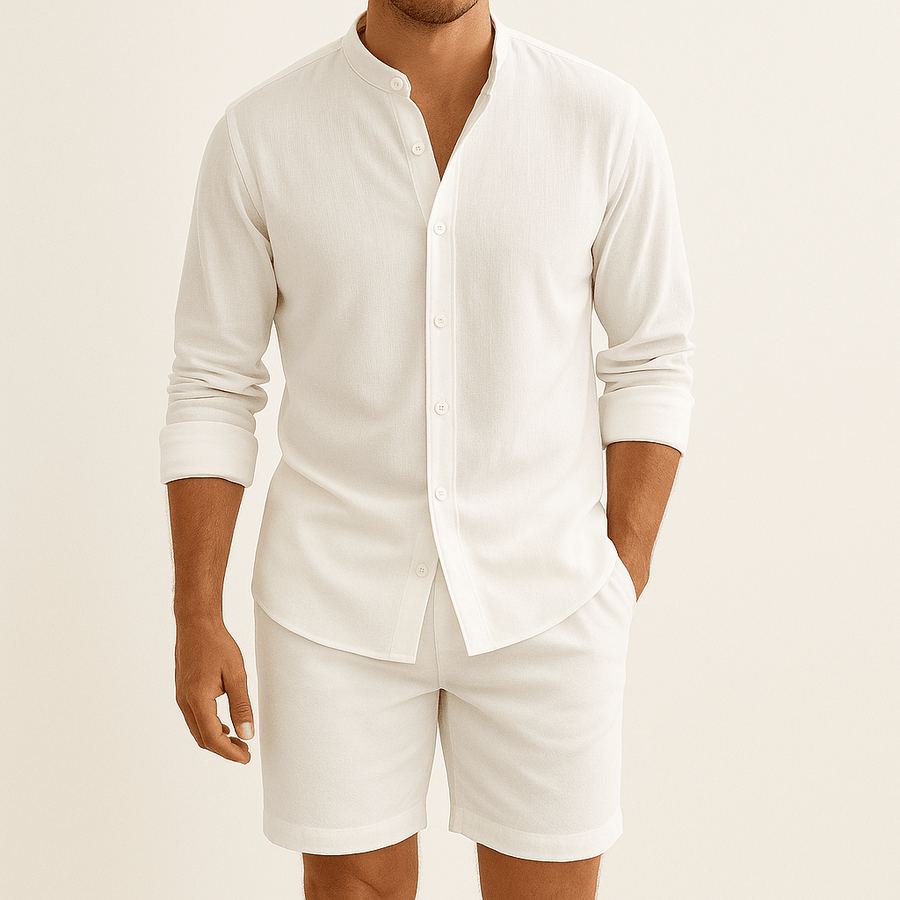 Herren Leinenlook Set Hemd Shorts