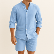 Herren Leinenlook Set Hemd Shorts