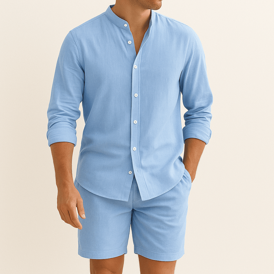Herren Leinenlook Set Hemd Shorts