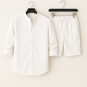 Herren Leinenlook Set Hemd Shorts