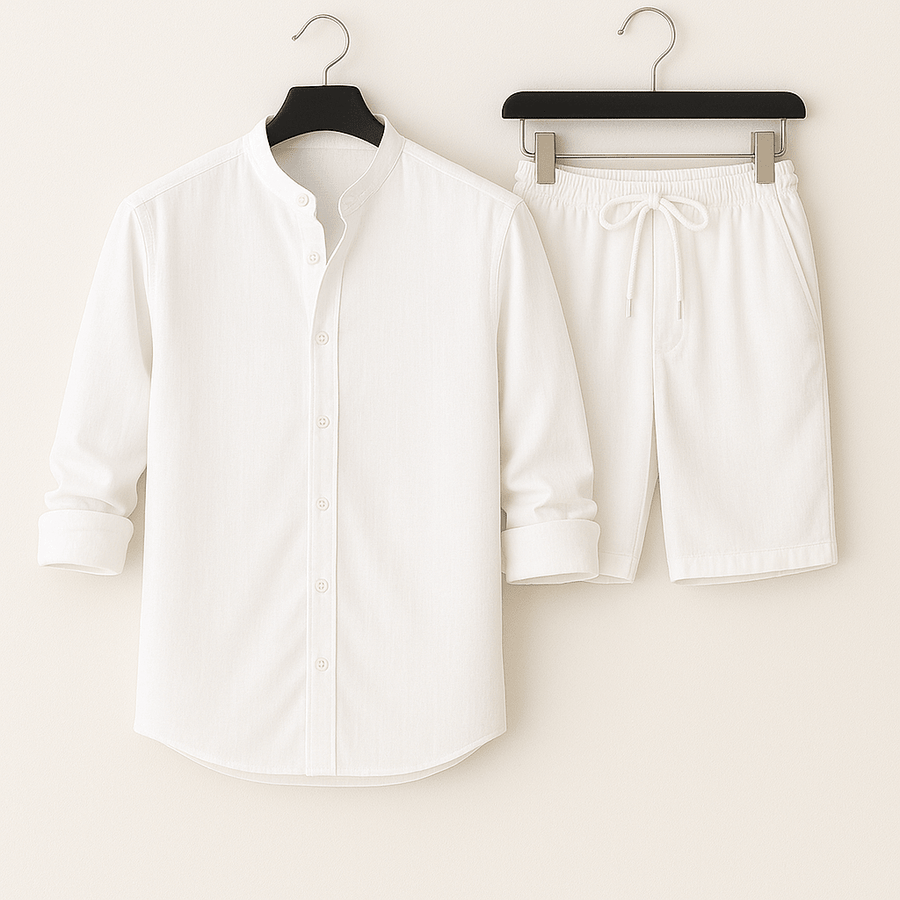 Herren Leinenlook Set Hemd Shorts