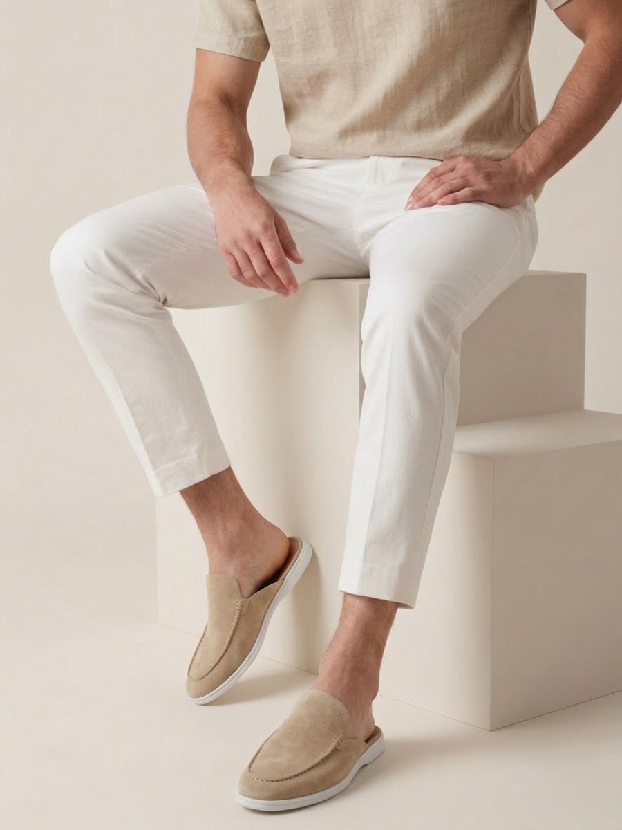 Matthias | Herren Mules Slipper Offene Ferse Sichtbare Nähte Beige