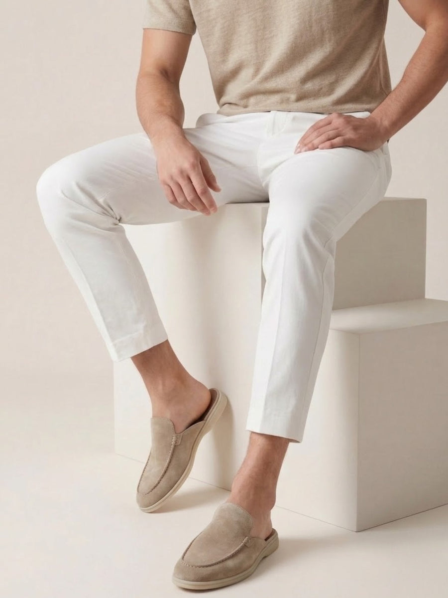 Matthias | Herren Mules Slipper Offene Ferse Sichtbare Nähte Beige
