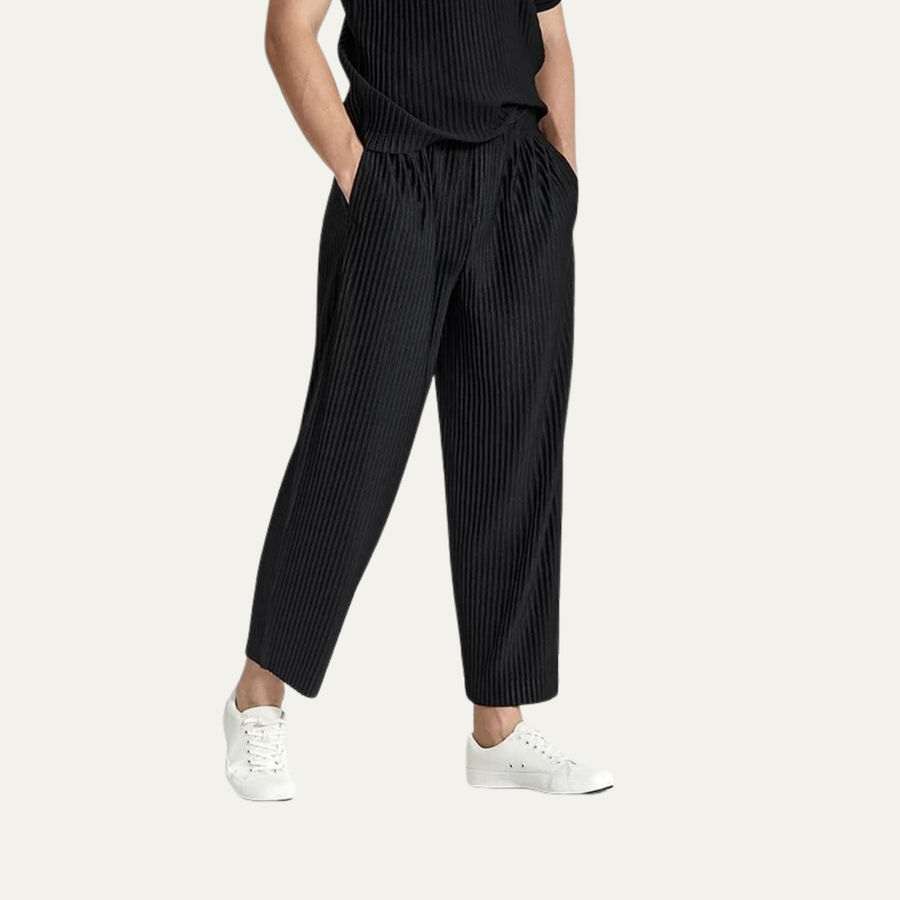Herren-Plisseehose mit elastischem Bund und geradem Bein