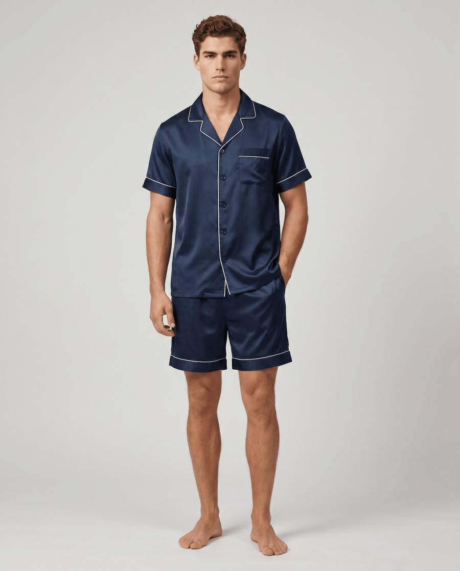 Herren Schlafanzug kurz gemustert mit Hemd und Shorts