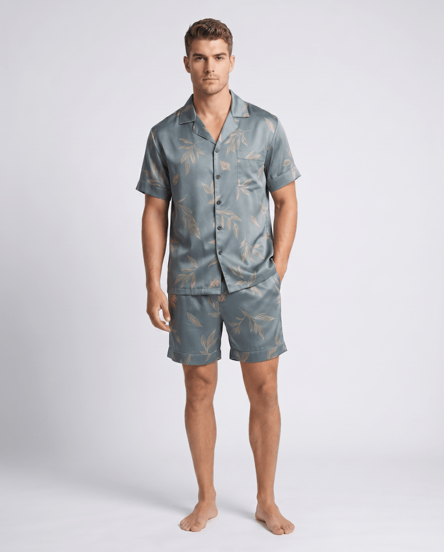 Herren Schlafanzug kurz gemustert mit Hemd und Shorts