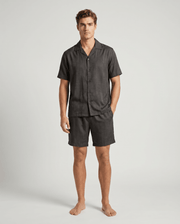 Herren Schlafanzug kurz gemustert mit Hemd und Shorts