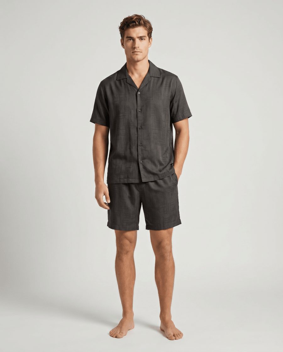 Herren Schlafanzug kurz gemustert mit Hemd und Shorts