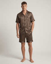 Herren Schlafanzug kurz gemustert mit Hemd und Shorts