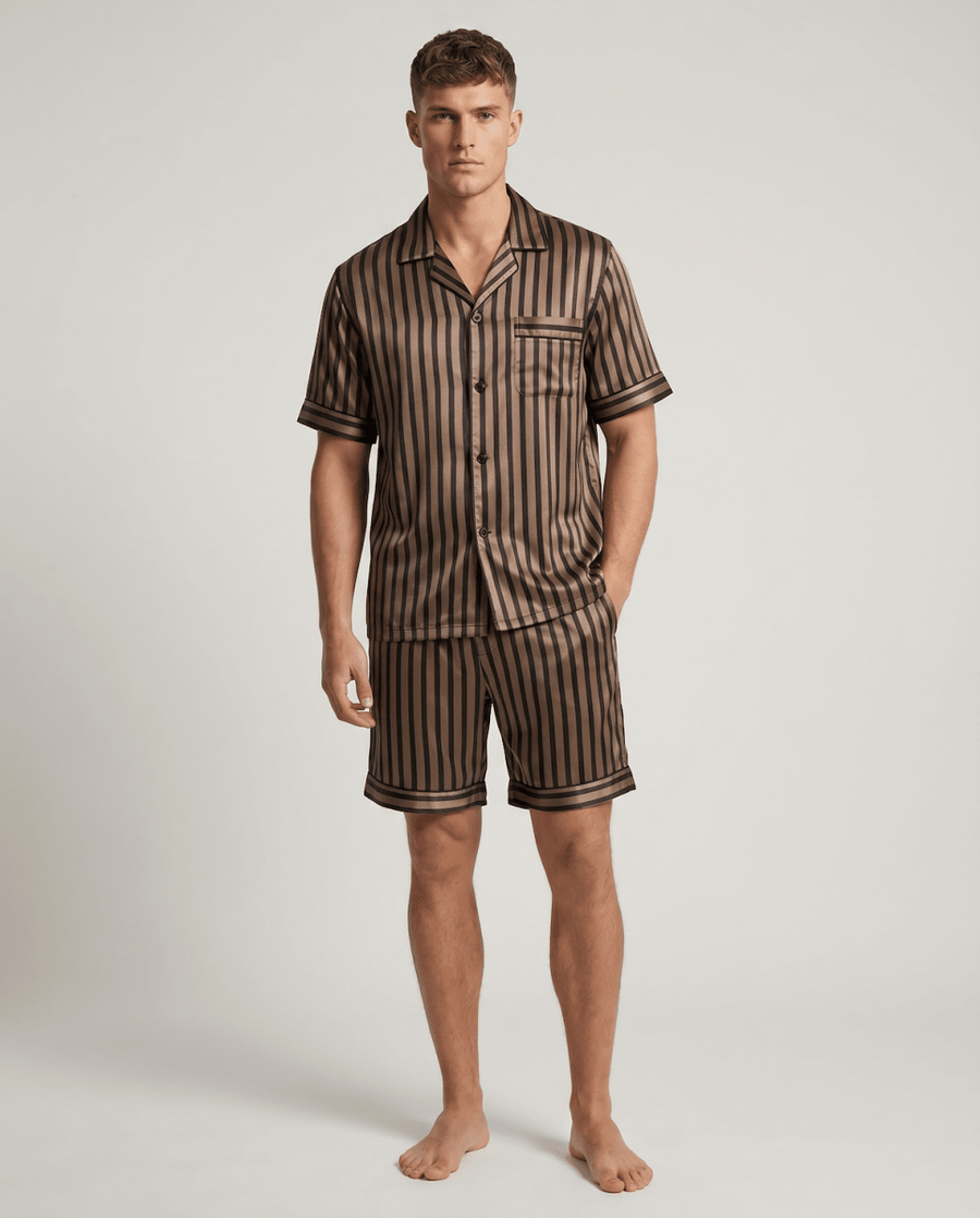 Herren Schlafanzug kurz gemustert mit Hemd und Shorts