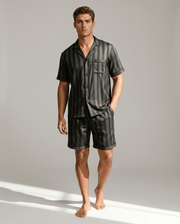 Herren Schlafanzug kurz gemustert mit Hemd und Shorts