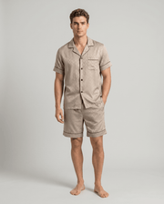 Herren Schlafanzug kurz gemustert mit Hemd und Shorts