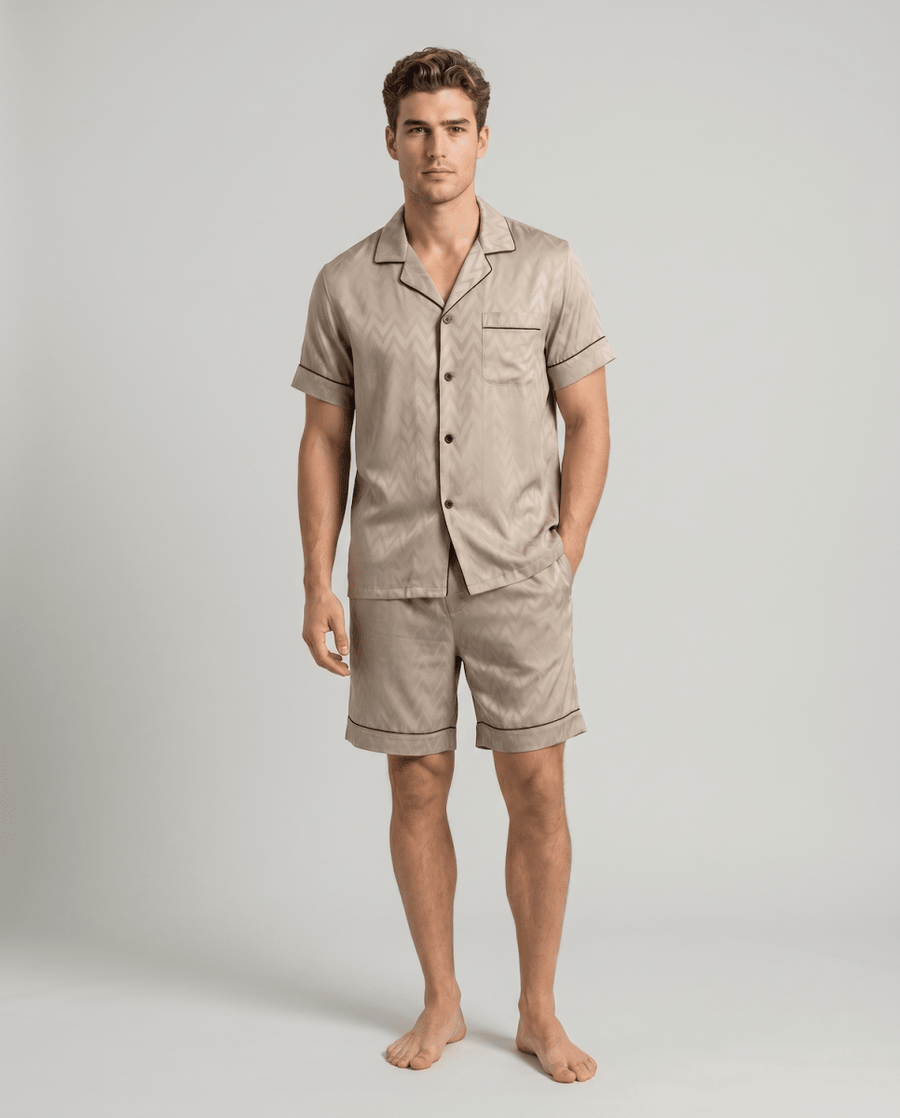 Herren Schlafanzug kurz gemustert mit Hemd und Shorts