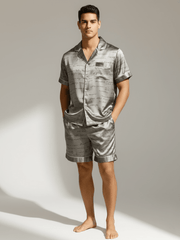 Herren Schlafanzug kurz gemustert mit Hemd und Shorts