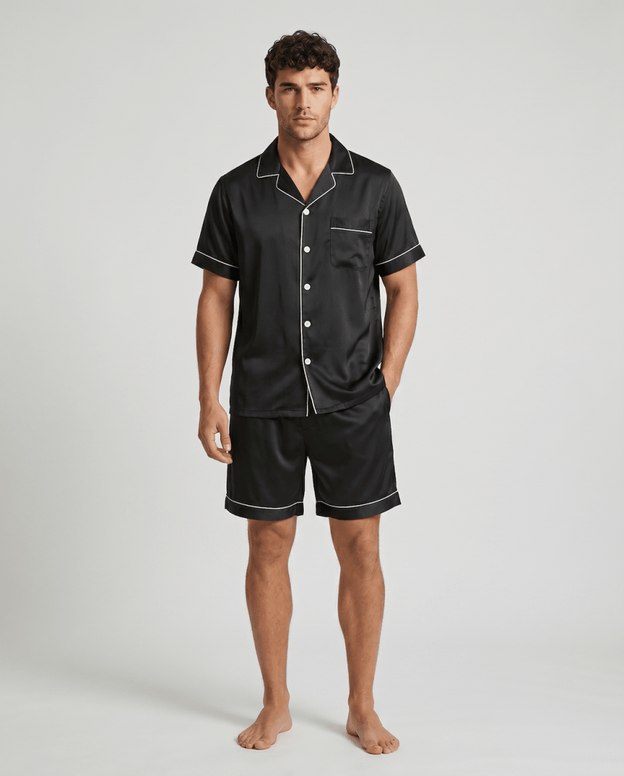 Herren Schlafanzug kurz mit Hemd und Shorts