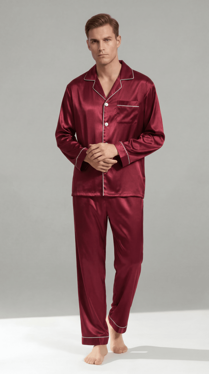 Herren Schlafanzug Set lang mit Hemd und Hose