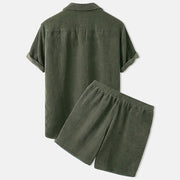 Herren Set aus Kurzarmhemd mit Reverskragen und Shorts mit Kordelzug