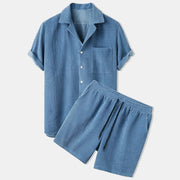 Herren Set aus Kurzarmhemd mit Reverskragen und Shorts mit Kordelzug