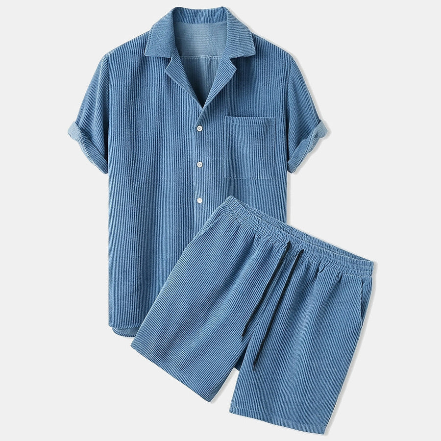 Herren Set aus Kurzarmhemd mit Reverskragen und Shorts mit Kordelzug